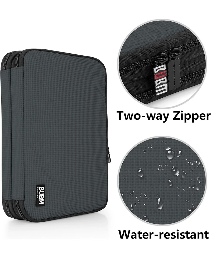 Bubm Gray Electronics Organizer - Medium Double Layer Travel Storage Bag for iPad Mini, Cables, Usb Drives, Chargers & Tech Accessories