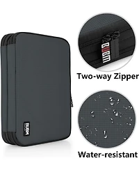 Bubm Gray Electronics Organizer - Medium Double Layer Travel Storage Bag for iPad Mini, Cables, Usb Drives, Chargers & Tech Accessories