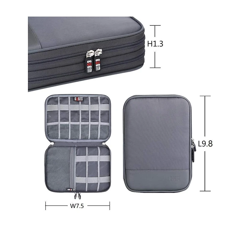 Bubm Double Layer Electronics Organizer Bag - Travel Cable Storage Case for Usb Drives, Sd Cards, Charging Cords & Mini Tablets