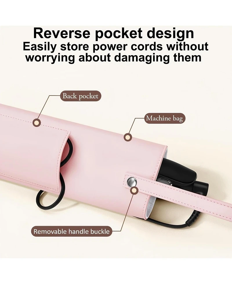 Bubm Pink Heat Resistant Hair Tool Organizer - 11.4”x3.5”x2.8” Travel Pouch for Curling Irons, Flat Irons & Straighteners