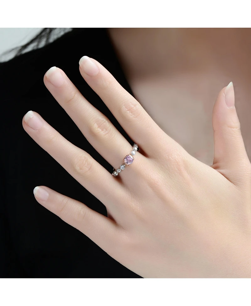 Rachel Glauber Two Tone with Pink & Clear Cubic Zirconia Halo Ring