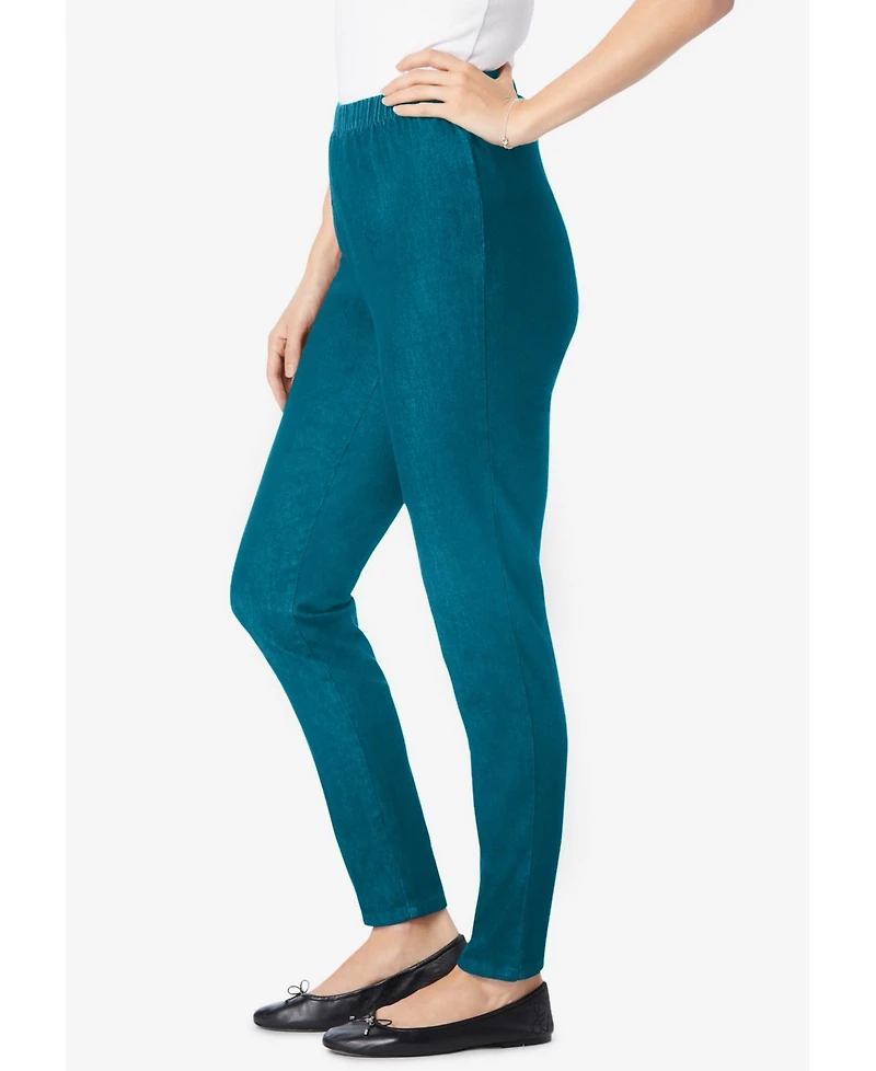 Woman Within Women's Tall Pull-On Elastic-Waist Stretch Fineline Denim Jeans