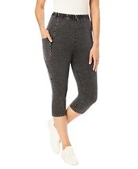 Woman Within Plus Stretch-Cotton Knit Pull-On Pocket Capri Leggings