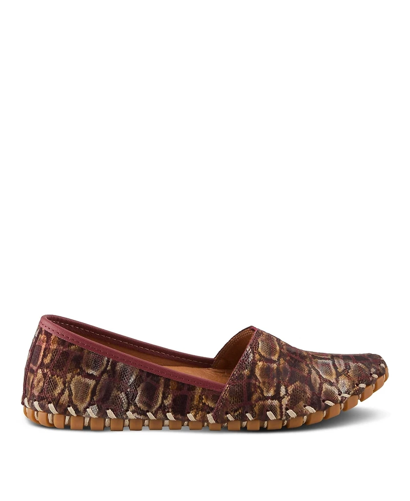Spring Step Kathaleta-Spice Metallic Croco Slip-On Leather Flats with Removable Insole & Arch Support