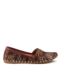 Spring Step Kathaleta-Spice Metallic Croco Slip-On Leather Flats with Removable Insole & Arch Support