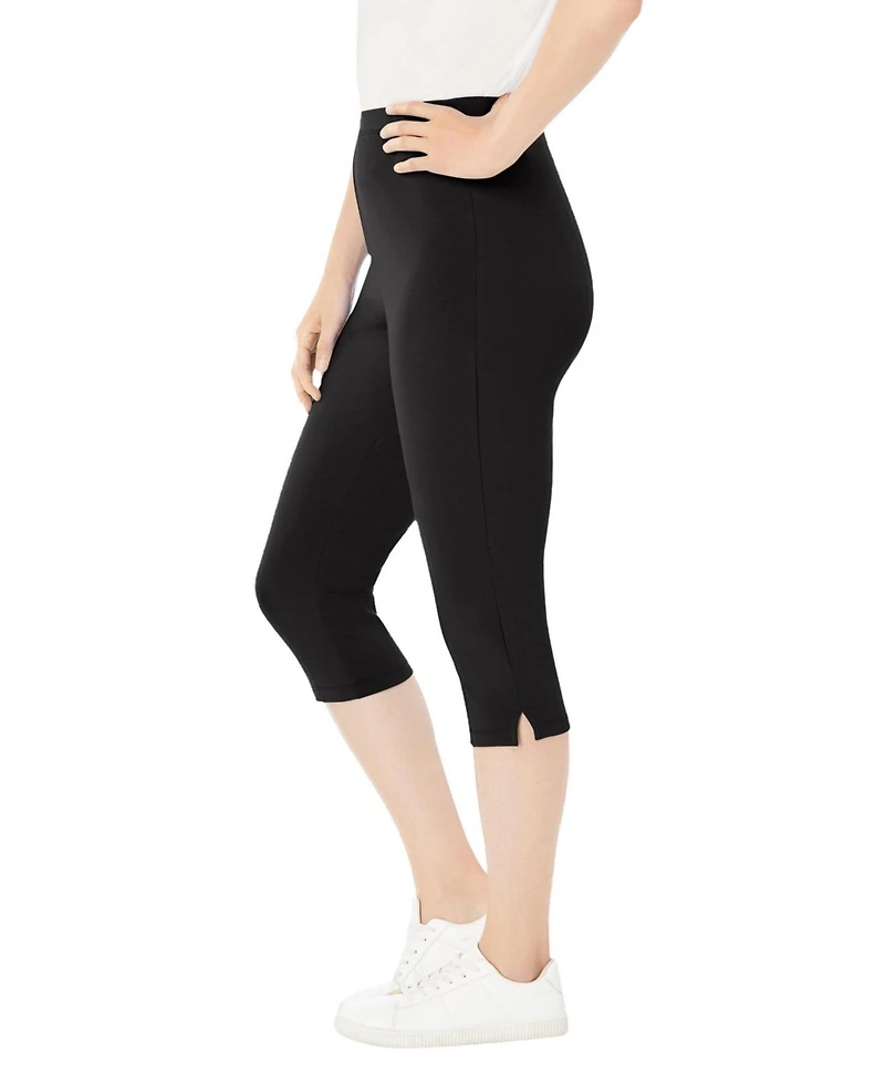 Woman Within Plus Stretch-Cotton Knit Pull-On Capri Leggings