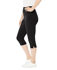 Woman Within Plus Stretch-Cotton Knit Pull-On Capri Leggings