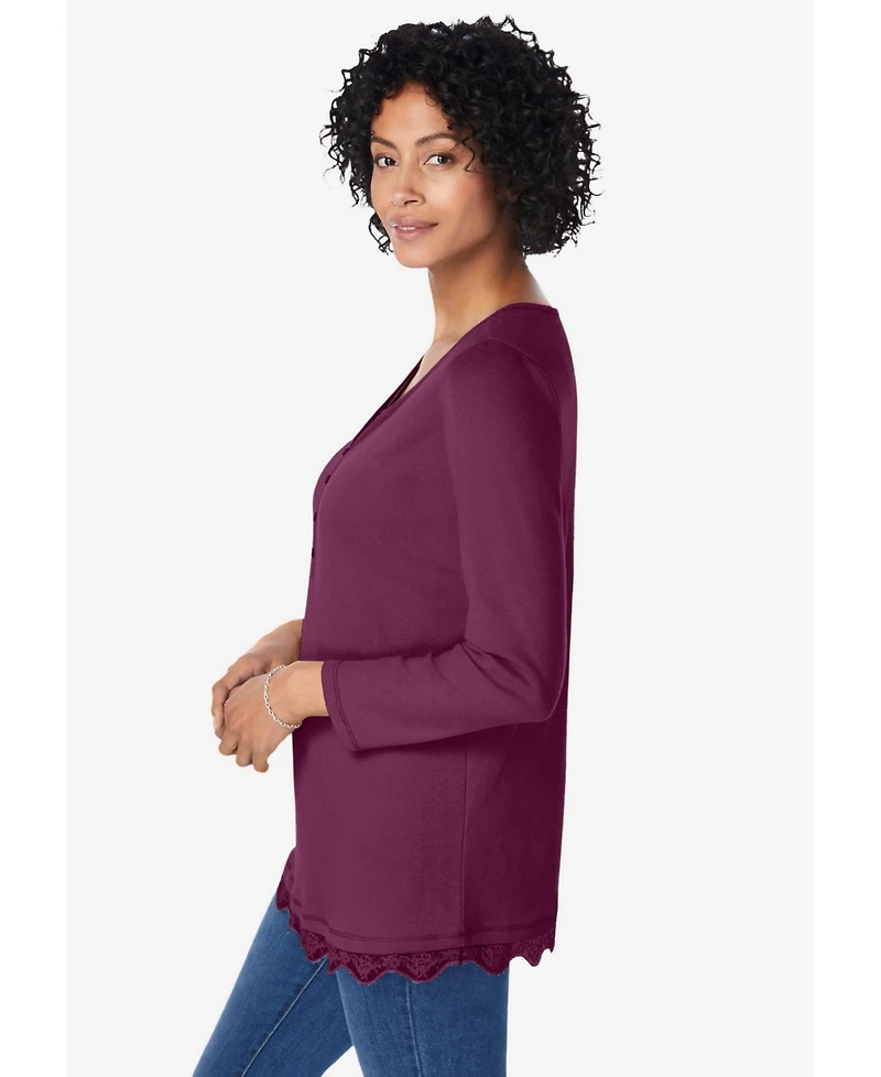 Woman Within Plus Layered-Look Lace Trim Tee