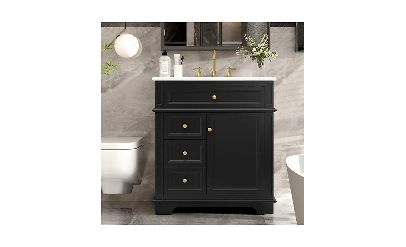 Slickblue Bathroom Vanity with Sink Soft Closing Door Tip-Out Drawer and Three Drawers