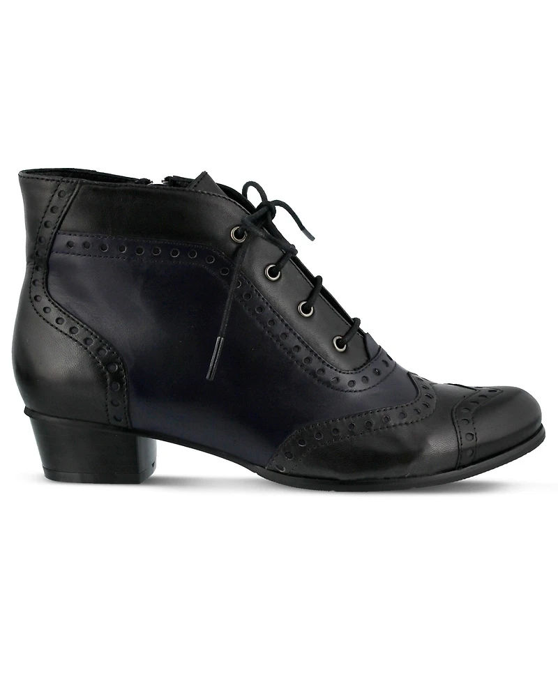 Azura Spring Step Heroic Colorblock Leather Bootie with Brogue Detailing and Inside Zipper