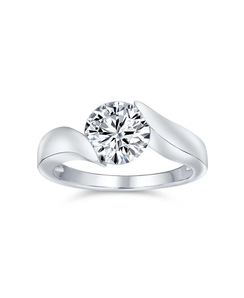 Bling Jewelry Modern 3CT Round Cz Tension Set Solitaire Promise Ring with Plain Band in Sterling Silver