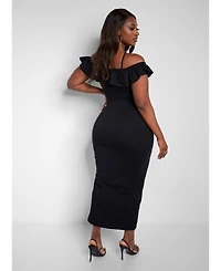 Rebdolls Women's Ruched Bodycon Midi Dress - Black