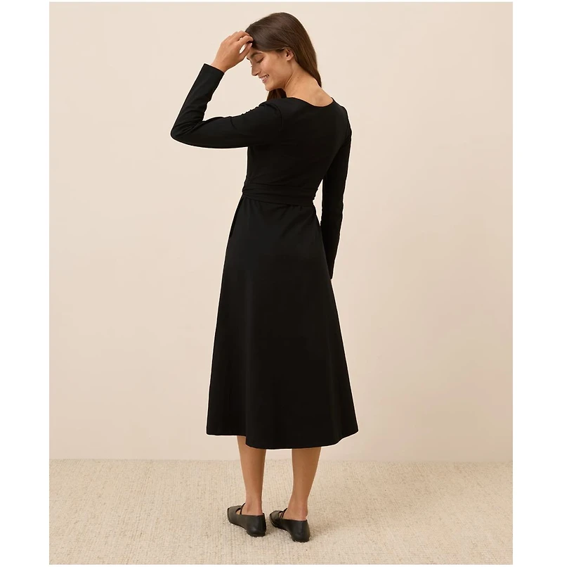 Pact Women's Organic Cotton Fit & Flare Faux Wrap Dress
