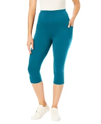 Woman Within Plus Stretch-Cotton Knit Pull-On Pocket Capri Leggings