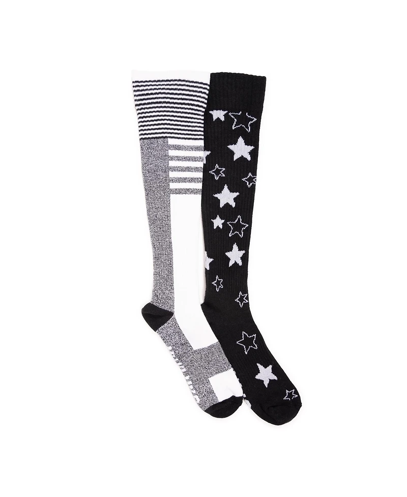 Muk Luks Women's 2 Pair Pack Cotton Compression Knee High Socks
