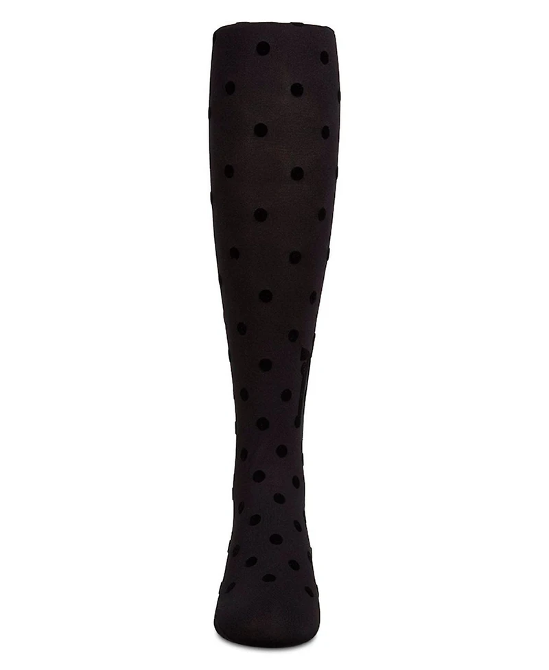 Memoi Girls Opaque Polka Dot Bow-Trimmed Flocked Tights