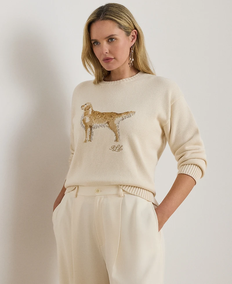 Lauren Ralph Plus Intarsia-Knit Golden Retriever Crewneck Sweater