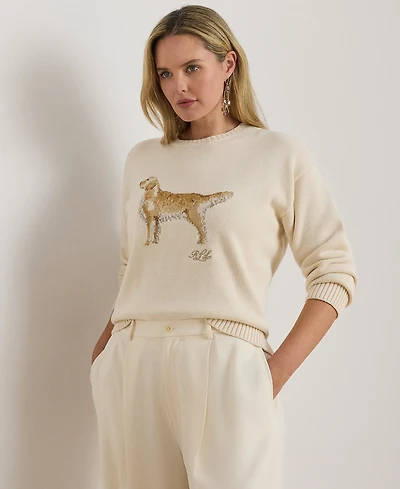 Lauren Ralph Plus Intarsia-Knit Golden Retriever Crewneck Sweater
