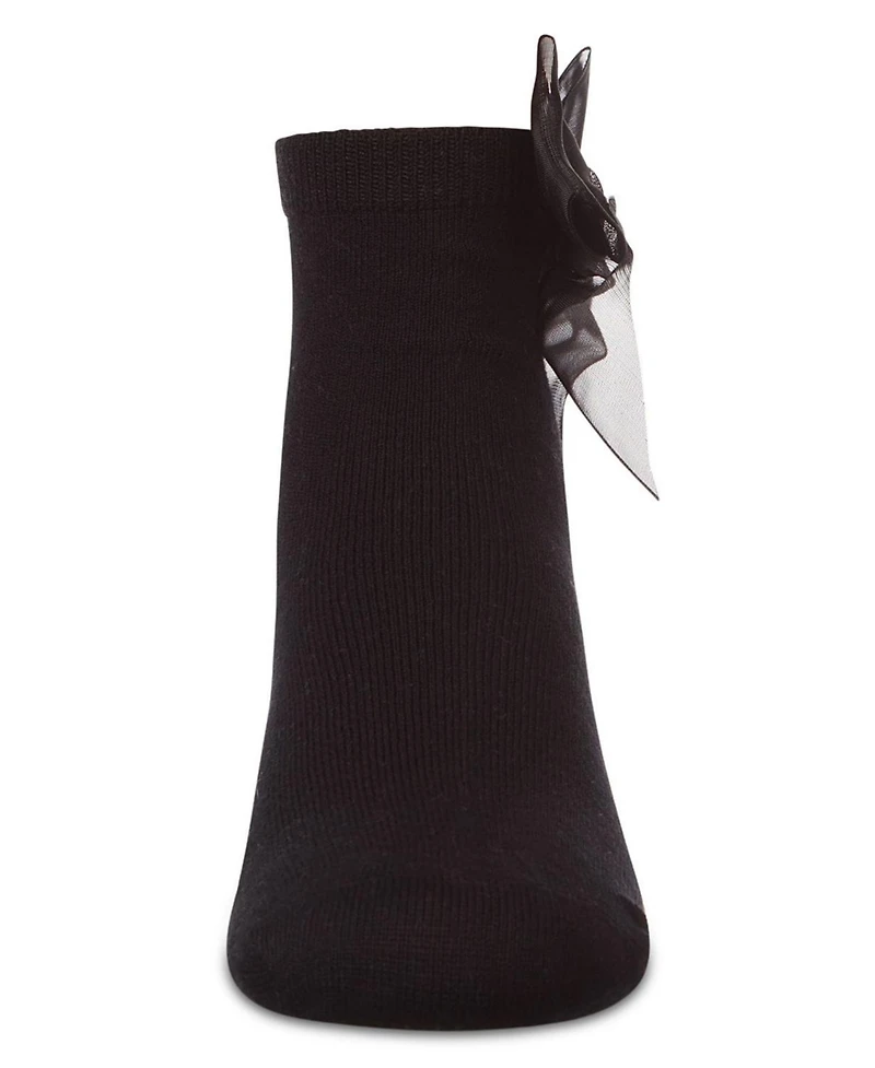 MeMoi Big Girls Tulle-Bow-Trimmed Mercerized Cotton-Rich Ankle Sock