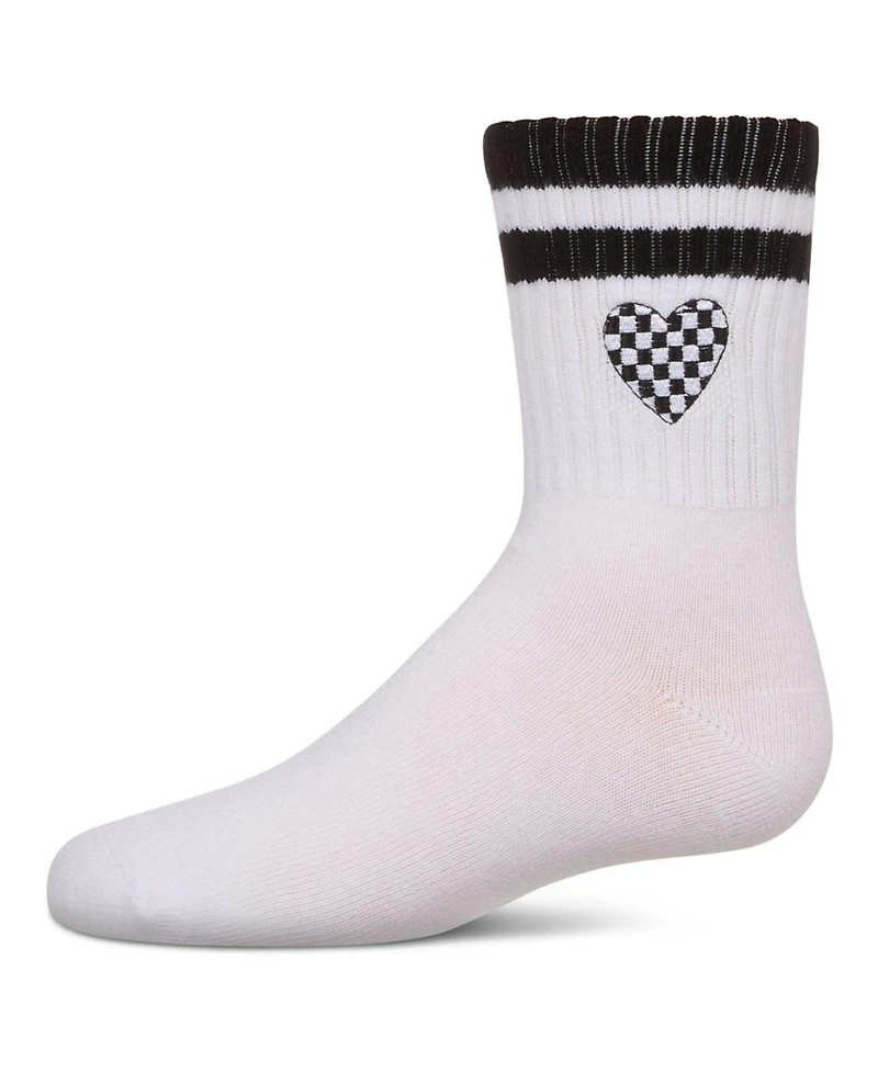 Memoi Big Girls Checkered Heart Crew Socks