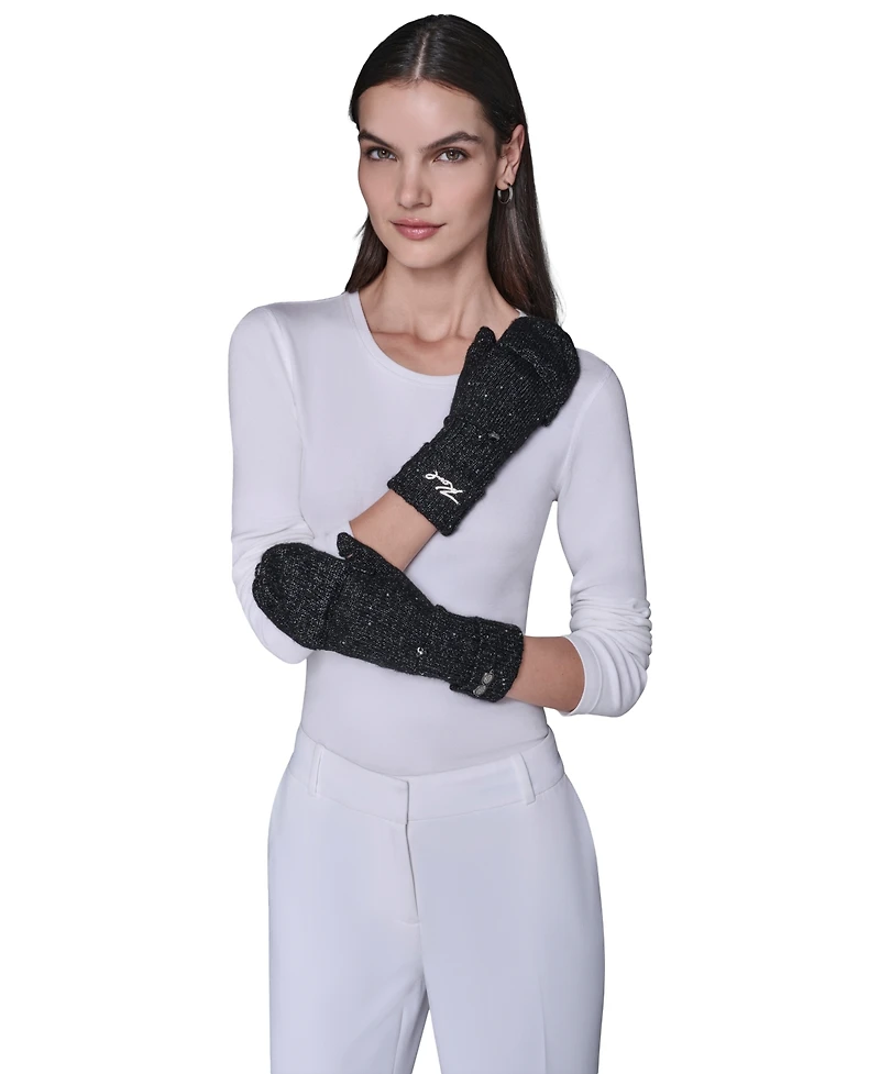 Karl Lagerfeld Paris Women's Sequin Flip Top Gloves