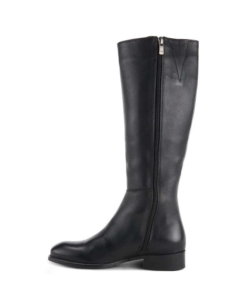 Azura Spring Step Hightail Knee-High Leather Boot with Calf Elastic Gore and Low Stacked Heel
