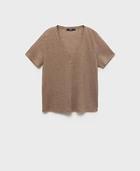 Mango Women's V-Neck Linen T-Shirt