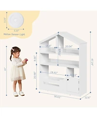Kids Bookshelf and Toy Storage, Wooden Kids Bookcase with Motion Sensor Light, Dollhouse Bookcase for Playroom Bedroom Nursery Classroom