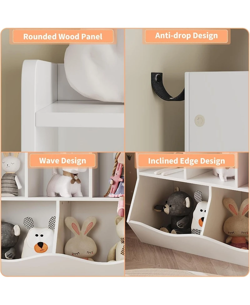 gaomon Stylish Wooden Toy Shelf, Toy Storage and Organization Shelf, Double-Layer Children's Bookshelf, Ideal for Game Rooms and Corridors, White