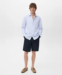 Mango Men's Regular-Fit Striped Cotton-Linen Shirt