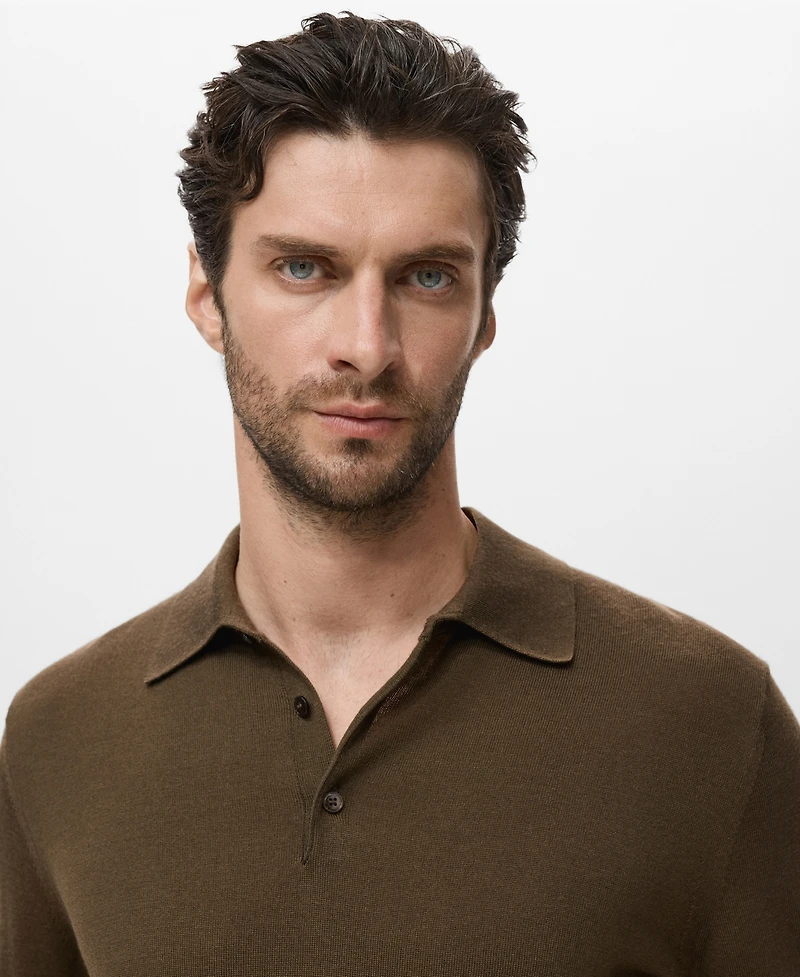 Mango Men's Wool Knitted Polo Sweater