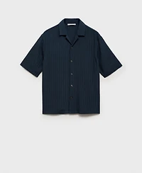 Mango Men's Striped Embroidered Shirt