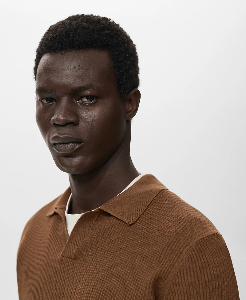 Mango Men's Cotton-Blend Ribbed Polo Sweater