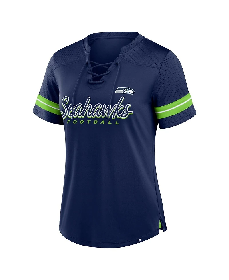 Fanatics Women's College Navy Seattle Seahawks Play Script Lace-Up T-Shirt