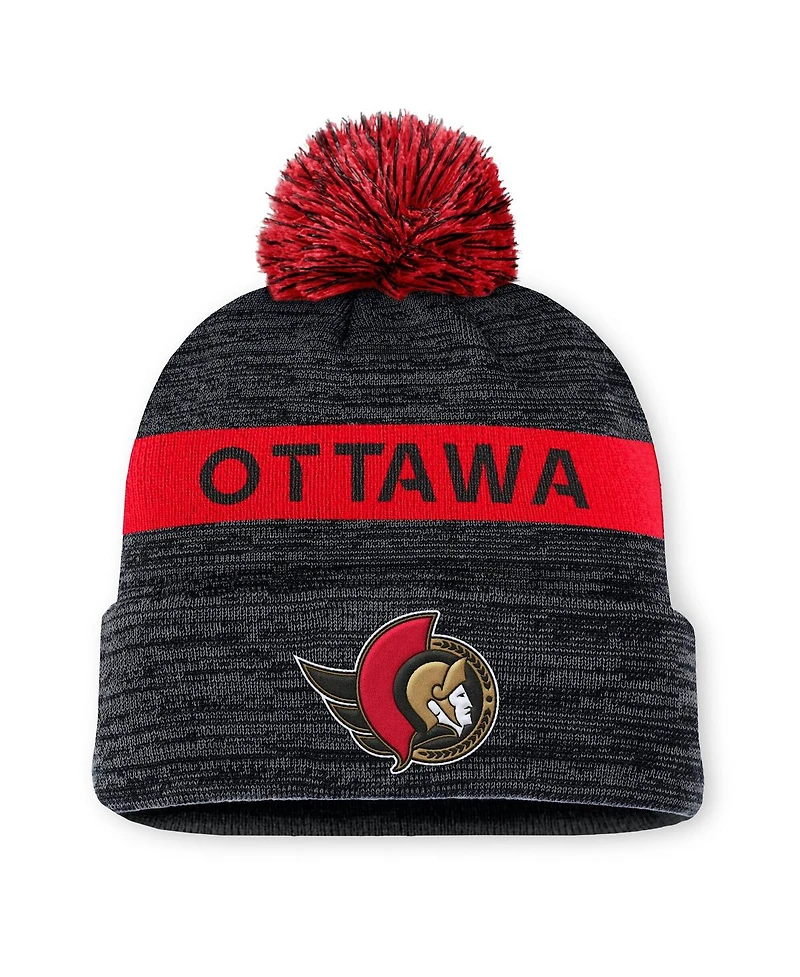 Fanatics Men's Black/Red Ottawa Senators Authentic Pro Rink Pom with Cuffed Knit Hat