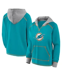 Logo Athletic Women's Aqua Miami Dolphins Boom Fleece Pullover V-Neck Hoodie