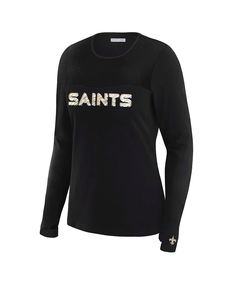 Wear by Erin Andrews x Gracie Women's Black New Orleans Saints Mesh Panel Long Sleeve T-Shirt