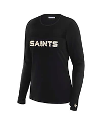 Wear by Erin Andrews x Gracie Women's Black New Orleans Saints Mesh Panel Long Sleeve T-Shirt