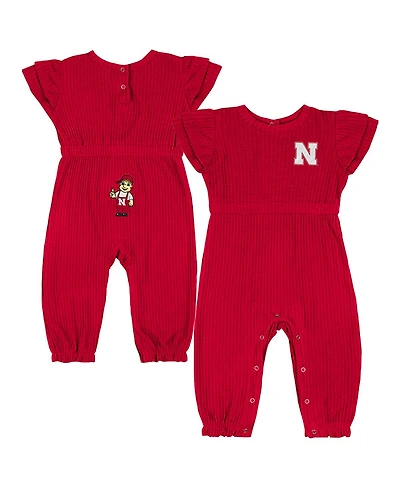 Colosseum Baby Boys and Girls Scarlet Nebraska Huskers Beautopia Waffle Knit Romper