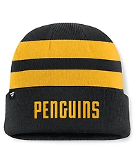 Fanatics Men's Black/Gold Pittsburgh Penguins Fundamental Swipe Stripe Cuffed Knit Hat