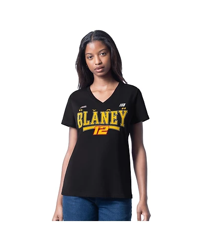 G-iii 4Her by Carl Banks Women's Black Ryan Blaney Cheer Dance V-Neck T-Shirt