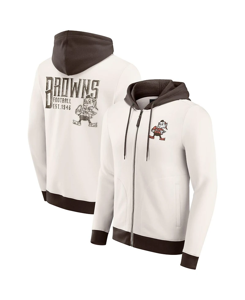 Darius Rucker Collection by Fanatics Men's Cream Cleveland Browns Distressed Graphics Full-Zip Hoodie