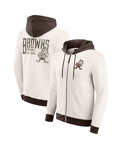 Darius Rucker Collection by Fanatics Men's Cream Cleveland Browns Distressed Graphics Full-Zip Hoodie