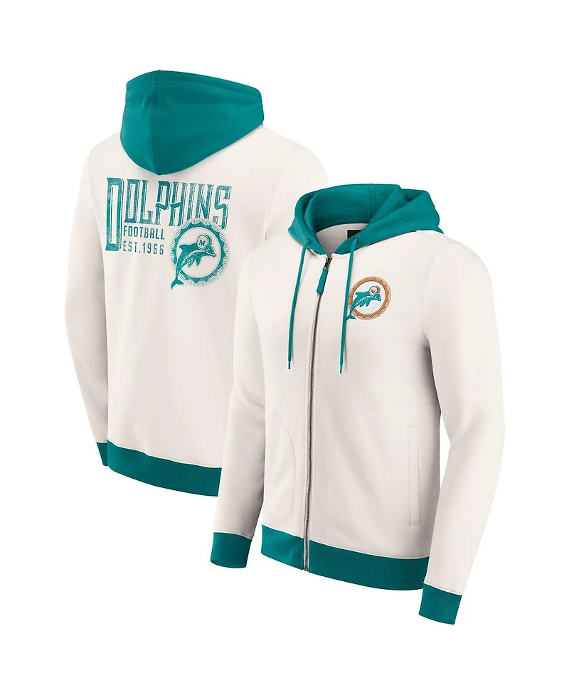Darius Rucker Collection by Fanatics Men's Cream Miami Dolphins Distressed Graphics Full-Zip Hoodie