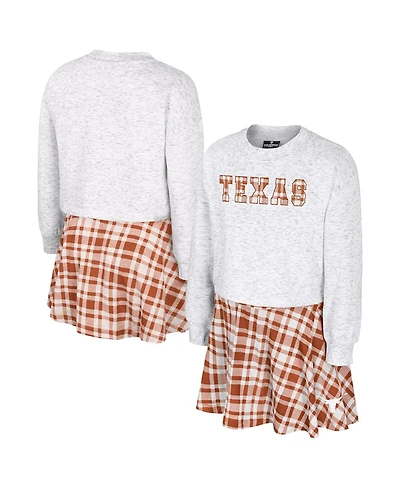 Colosseum Big Girls 2-Piece Gray Texas Longhorns Marceline Plaid Skirt and Top Set