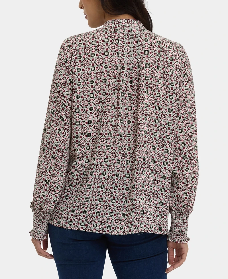 Nydj Women's Pleated Peasant Blouse Long Sleeve Top