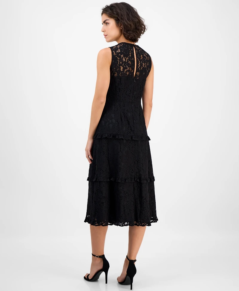 Anne Klein Women's Round-Neck Tiered Lace Midi Dress