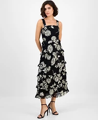 Anne Klein Women's Square-Neck Tiered Foil Midi Dress