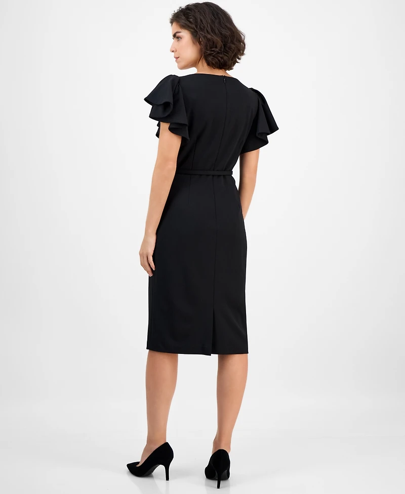 Anne Klein Women's V-Neck Ruffle-Sleeve Sheath Dress