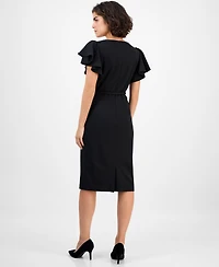 Anne Klein Women's V-Neck Ruffle-Sleeve Sheath Dress